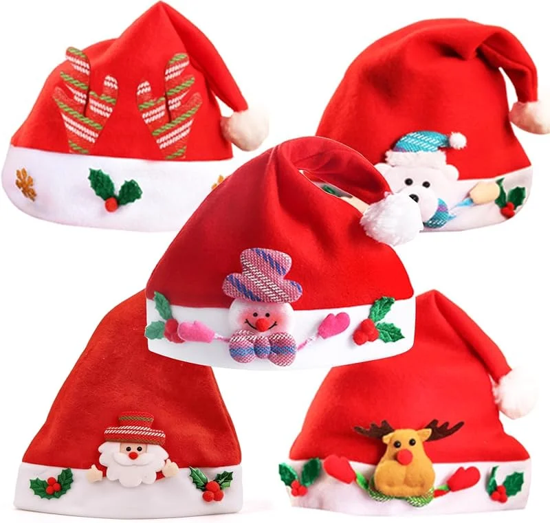 Osuter Gorros de Papa Noel, 8 Piezas Gorro de Navidad Tradicionales Sombreros de Santa Claus Lindo Tela no tejida Sombreros de Navidad para Niños Navideño Regalos de Festividad — Ropa Navidad