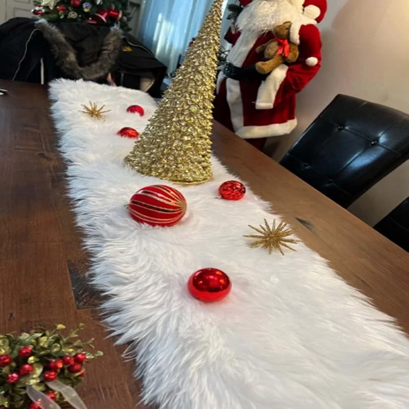 Topspitgo 30x80 cm Camino de Mesa Moderno Blanco Felpa Largo, Camino de Mesa Navidad, Aspecto de Piel Sintética Decoracion Mesa de Navidad&Boda, Cumpleaño Deco — Hogar y cocina