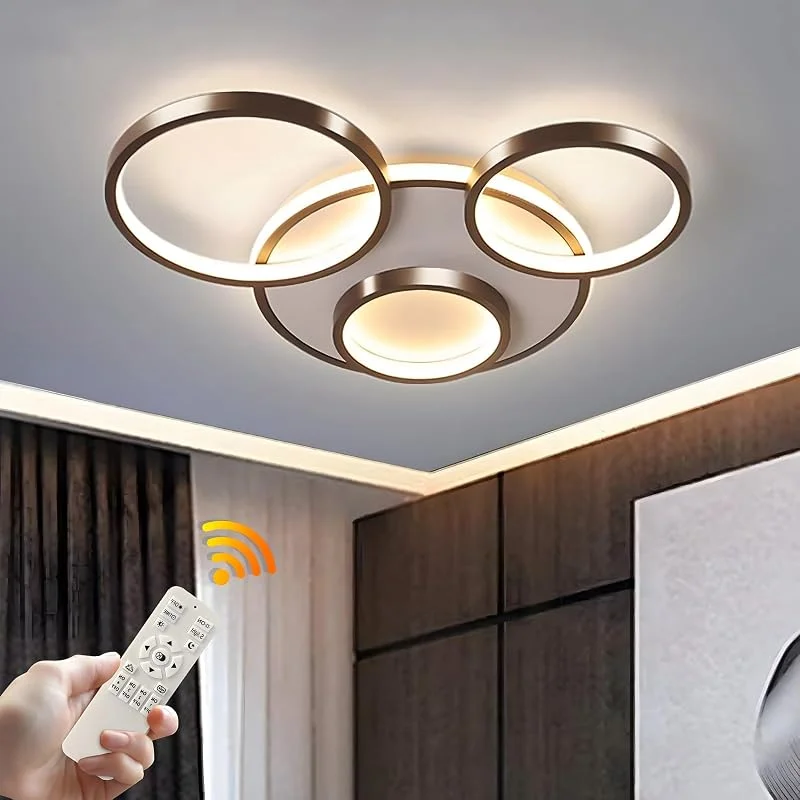 WayLuoung Luz De Techo LED, Lámpara De Techo Moderna De 4 Anillos Para Sala De, Círculo Redondo Negra 42W, Ø53cm, 2700K-6500K Regulable Con Mando A Distancia, Lámpara De Techo Interior Para Restaurante — Cena a la luz de velas