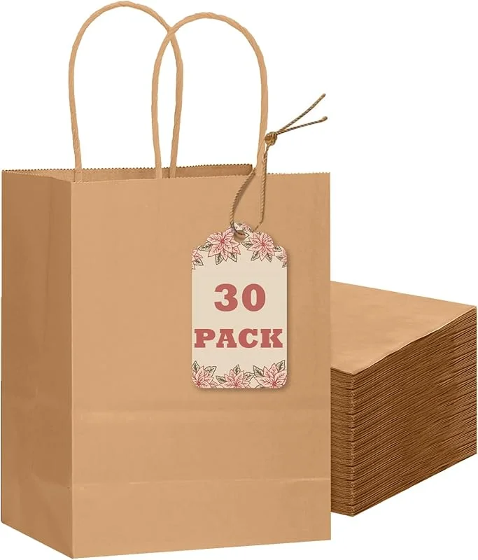 Visita la tienda de Gcardist Gcardist Lote de 30 bolsas de regalo marrones con asas a granel 21, 1 x 15, 2 x 8 cm - Tamaño pequeño - Bolsas de papel kraft - Usos múltiples (15 x 8 x 21 cm, tamaño pequeño) — Envoltorio regalo