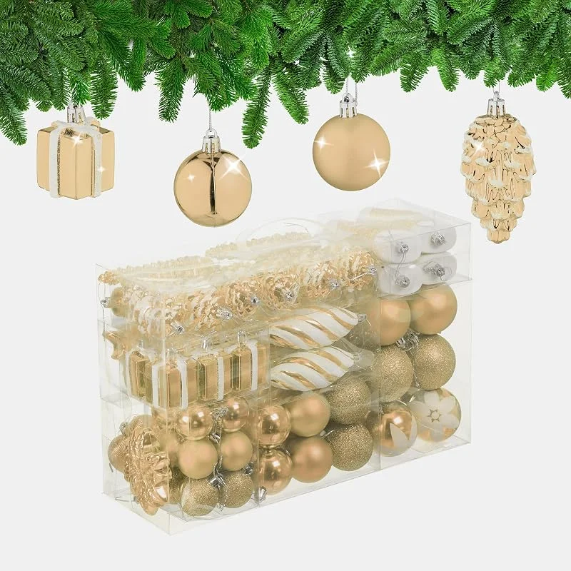 Visita la tienda de Relaxdays Relaxdays Set 72 Bolas Árbol Navidad, Bolitas Navideñas Brillantes, con Purpurina y Mate, Botas, Corazón, Champán — Decoracion Navidad