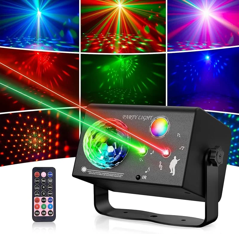 Vicalo Luces Discoteca y Fiesta 3-en-1 con Mando a Distancia, Control por Música & Control por Voz – Luces DJ LED RGB, Efecto Bola Disco y 72 Patrones para Fiestas, Clubs, Navidad — Luces Navidad