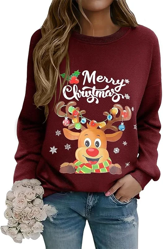 Visita la tienda de Lonya Lonya Sudadera Navideña Mujer Jersey Feo Ugly Christmas con Árbol de Navidad Manga Larga Cuello Redondo Informal y Divertida Camisetas para Fiestas — Ropa Navidad