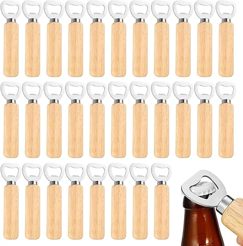 SVUPUE Set de regalo de 30 piezas: Abridor de botellas de madera, abrebotellas de acero inoxidable, diseño con mango de madera, para el hogar, la cocina y el bar — Vino y mesa festiva