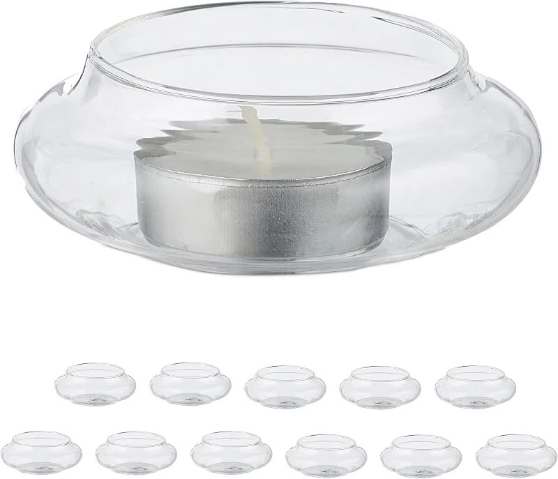 Visita la tienda de Relaxdays Relaxdays Pack 12 Portavelas Flotantes, Soportes Velitas de Té, 3, 5 x 8 cm, Decoración Estanque y Piscina, Transparente — Cena a la luz de velas