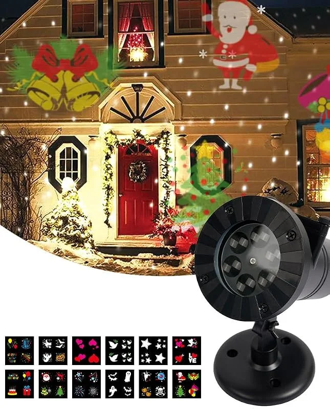 TEDD Proyector Navidad Luces con 12 Diapositivas LED Impermeable Proyector de Fantasma Calabaza Para Exterior Jardin Interior Casa Decoración Cumpleaños Fiesta Boda — Luces Navidad