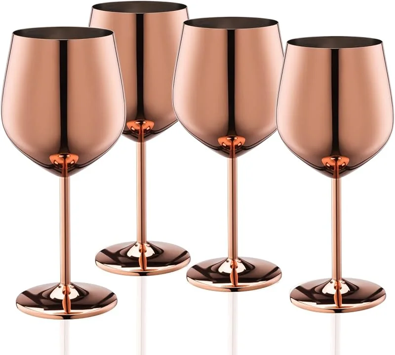 Visita la tienda de WOTOR WOTOR Oro rosa Copa de vino juego de 4, 540ml Copa de vino de acero inoxidable, inquebrantable, duradero, Adecuado para exteriores, viajes, camping, piscinas — Vino y mesa festiva