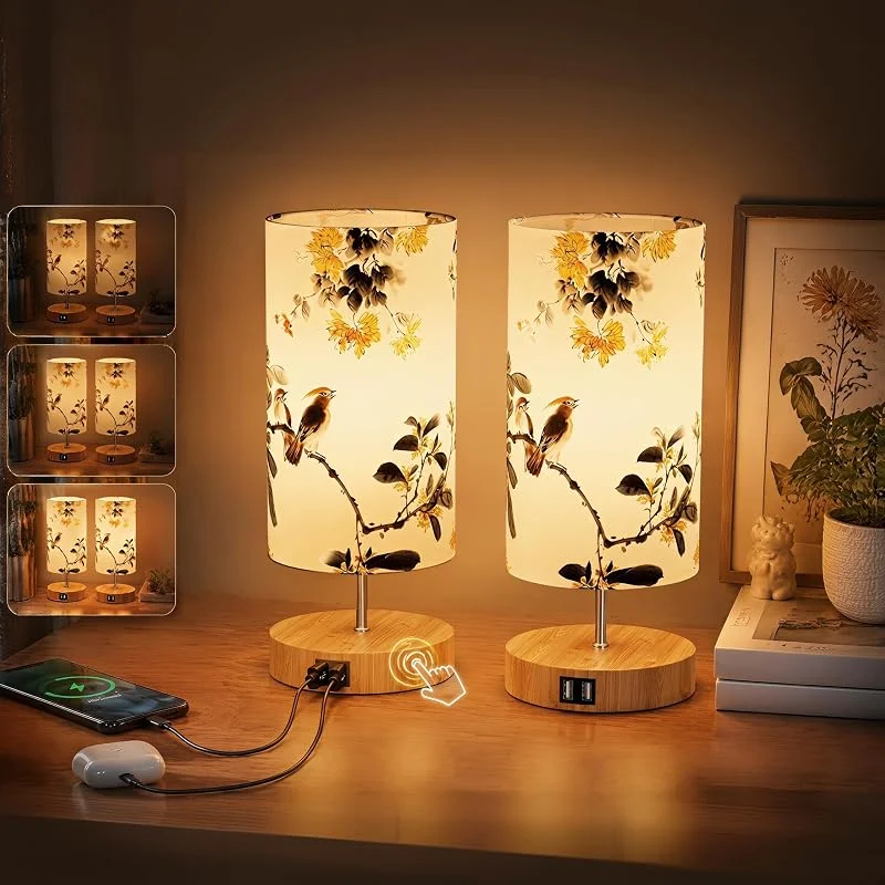 GPATIO 2PCS Lamparas de Mesita de Noche, Tactil Regulable con Puertos USB — Luces Navidad