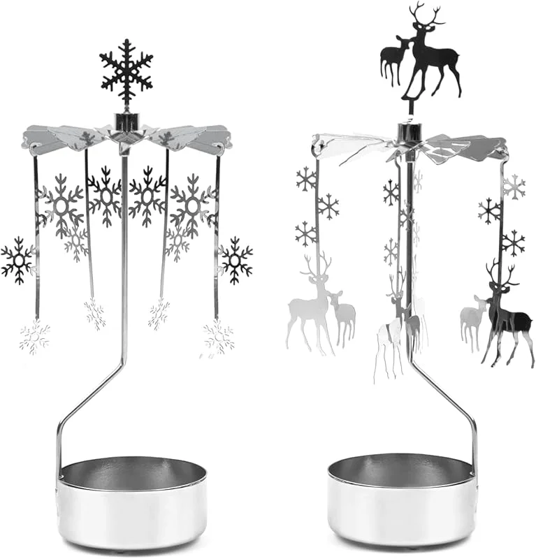 Visita la tienda de mimzemamz Portavelas Giratorio, Portavelas Flotante Portacandelitas Nieve y Ciervos, Portavelas Decoracion para Halloween Navidad Cumpleaños Decoración de Bodas, 2 Piezas — Cena a la luz de velas