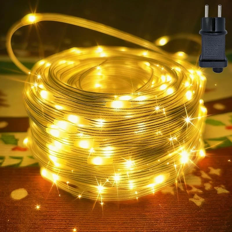 Hopelit Cadena de luces para exteriores, 30 m, 300 LED, blanco cálido, 8 modos, cadena de luces para interior con enchufe, temporizador, función de memoria, IP67 impermeable, manguera de luz LED para — Luces Navidad