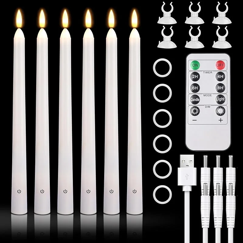 Zoelele Velas LED Realistas con Acceso a Control Remoto, 12 Piezas sin llama Velas de té LED con Estación de Carga, 12 Tazas Satinadas, Temporizador, para Bodas, Fiestas, Navidad (6 Vela larga) — Cena a la luz de velas
