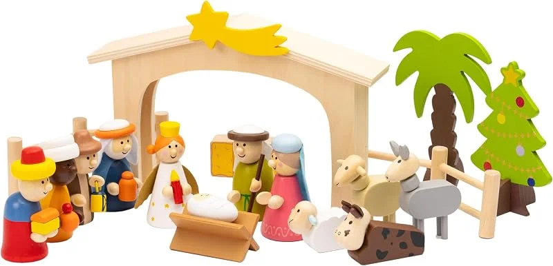 Jollix Belén de Navidad de Madera, 18 Piezas, Pintado a Mano, para niños — Decoracion Navidad