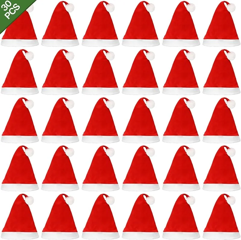 Amzeeniu Gorro Navideño 30 Pcs Gorros Navideños Adultos, Gorro de Papá Noel, Sombrero de Santa, Unisex Sombreros de Navidad, Adecuado Fiestas Navideñas y Juegos de Rol Navideños Sombrero Navideño Rojos — Ropa Navidad