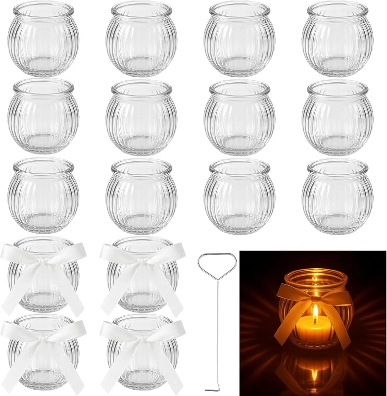 Ferenando 16 Pcs Calabaza Portavelas Cristal con Cinta & Gancho Apagavelas — Adviento y mesa