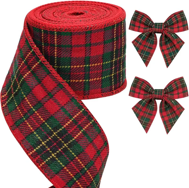 Visita la tienda de jijAcraft jijAcraft Cinta de Navidad a cuadros rojos y verdes con alambre: 6 cm de ancho, cinta de Navidad, 10 m, cinta de regalo de Navidad a cuadros para manualidades, lazos y decoración de árbol — Envoltorio regalo