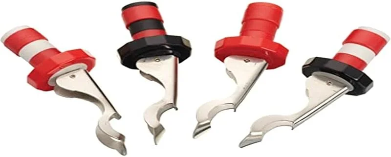 Visita la tienda de KitchenCraft KitchenCraft Tapones de Botella de Palanca, Juego de 4 Tapones de Vino de Acero Inoxidable, Plástico con Destapador de Cerveza Incorporado, Multicolor, 3, 5 x 3, 5 x 1 cm — Vino y mesa festiva
