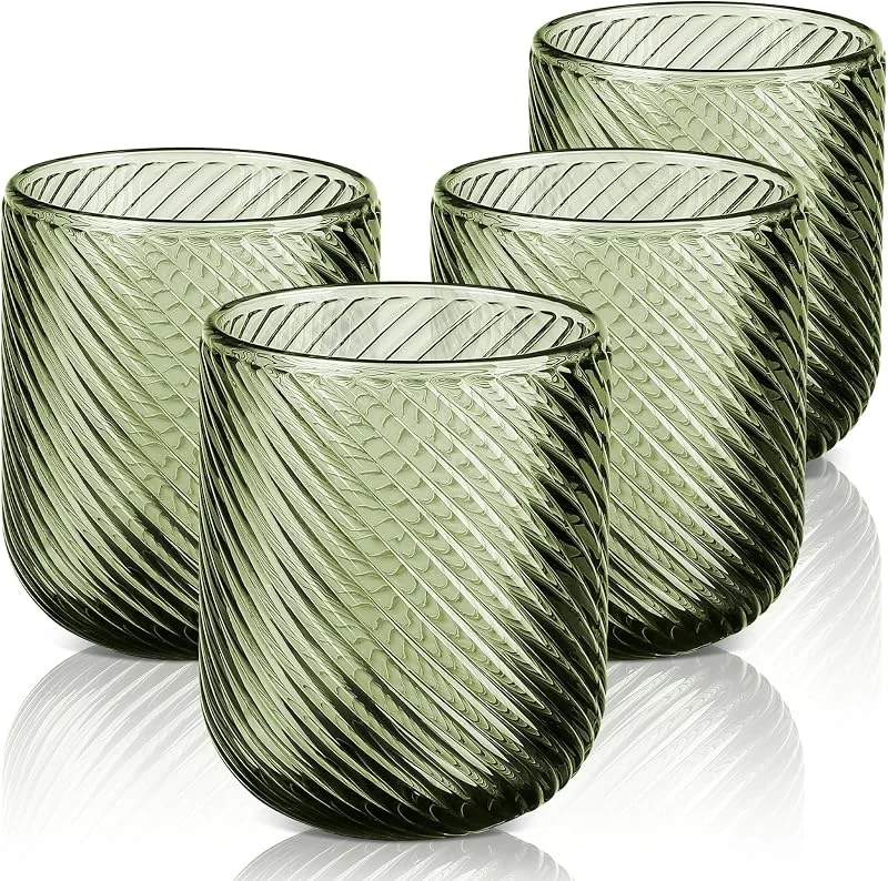 Visita la tienda de Joeyan Joeyan 260ml Vasos de Cristal agua Verde con Relieve Acanalado, Juego de 4 — Vino y mesa festiva
