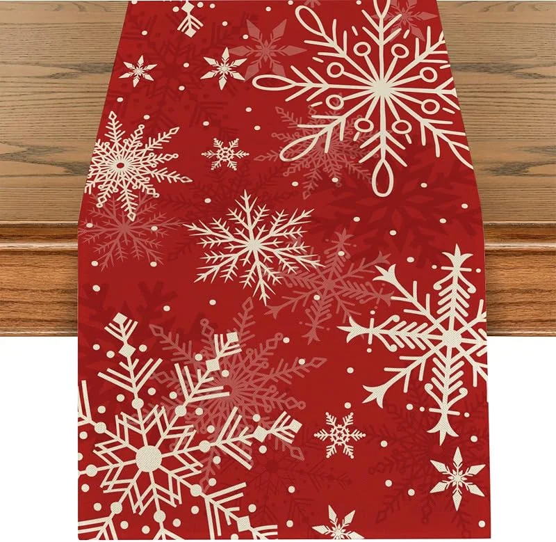 Tarklanda Camino de Mesa Navidad Rojo, Mantel Copos de Nieve de Navideño, Lavable, Invierno para Mesa de Comedor, Decoración para Interior y Exterior para Decoración Mesa de Cena Navidad 40 x 140 cm — Hogar y cocina