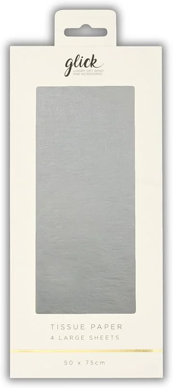 Glick Cuatro hojas de papel de seda plateado, papel de seda plateado para envolver regalos, cumpleaños, San Valentín, Navidad y otras celebraciones, cada hoja cuando se abre 750 mm x 500 mm — Envoltorio regalo