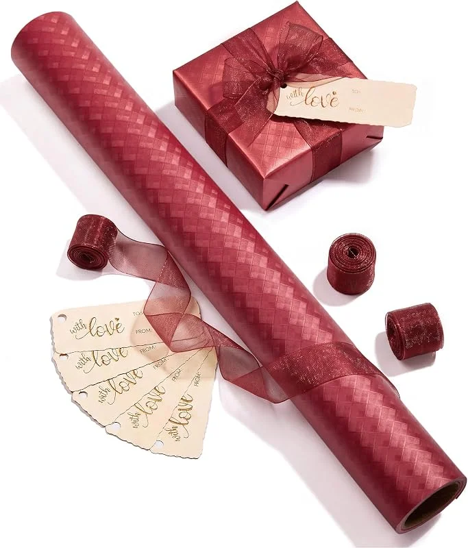 Visita la tienda de Vitalizart Vitalizart Set Papel Regalo Rojo Cuadrícula Metálica 43 cm x 5 m — Envoltorio regalo