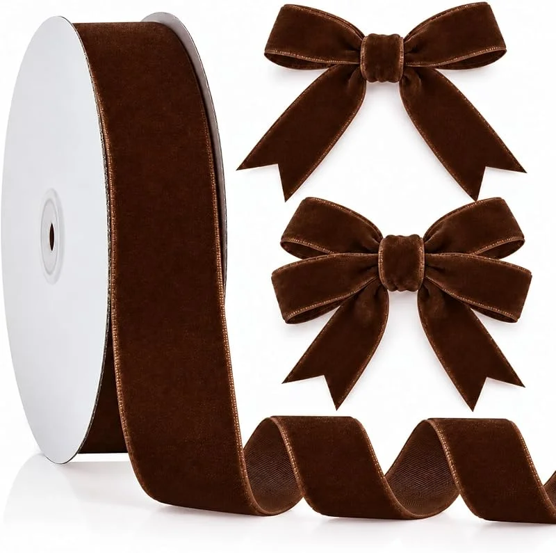 LQTSLFM Cinta de Terciopelo de Navidad Marrón, 40mm x 4.57m Cinta Decorativa — Envoltorio regalo