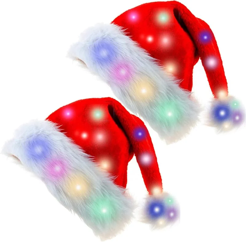 Ancuioyz 2 Piezas Gorros de Papá Noel, Gorros de Papá Noel para Adultos Gorros Navideños de Felpa Gruesa Roja, Divertidos Gorros Navideños Adecuados para Decoraciones de Fiestas Navideñas — Ropa Navidad