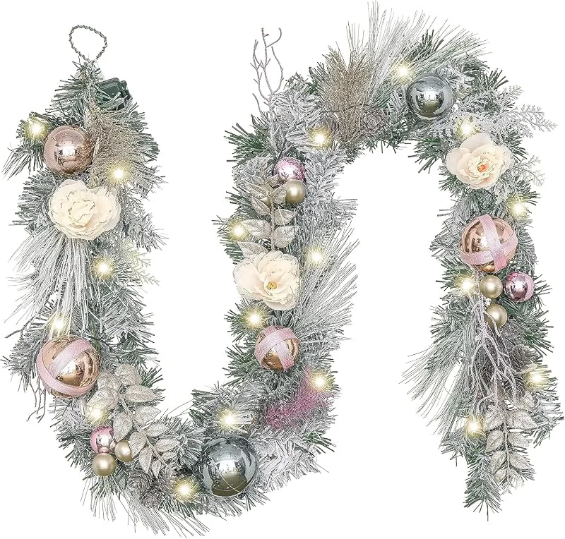 Visita la tienda de Valery Madelyn Valery Madelyn Guirnalda de Navidad de 152 cm con 20 temporizadores de iluminación, guirnalda de abeto artificial de 5 pies, decoración navideña, con piñas de pino, bolas de flor para chimenea, puerta — Decoracion Navidad