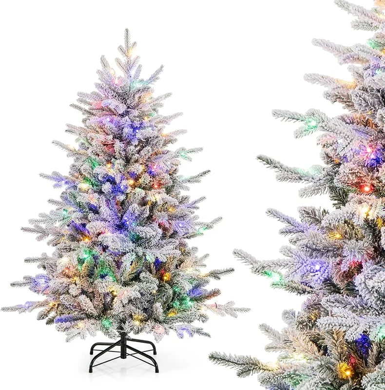 Visita la tienda de COSTWAY COSTWAY Arbol de Navidad Nevado 135 cm, arbol de Navidad con Luces Incorporadas, 160 Luces LED Multicolores, 8 Modos, Ramas de PVC y PE, Arvore de Natal Hogar Fiesta Interior (135 cm) — Decoracion Navidad