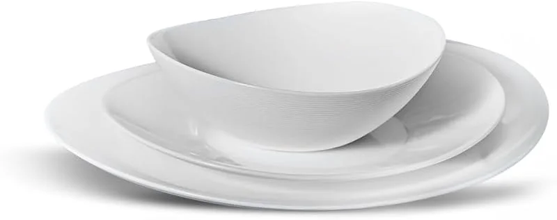 KARACA Juego de vajilla de cristal puro blanco ovalada - 12 piezas para 4 personas - Vajilla blanca completa con platos y cuencos - Apto para lavavajillas - Blanco — Adviento y mesa