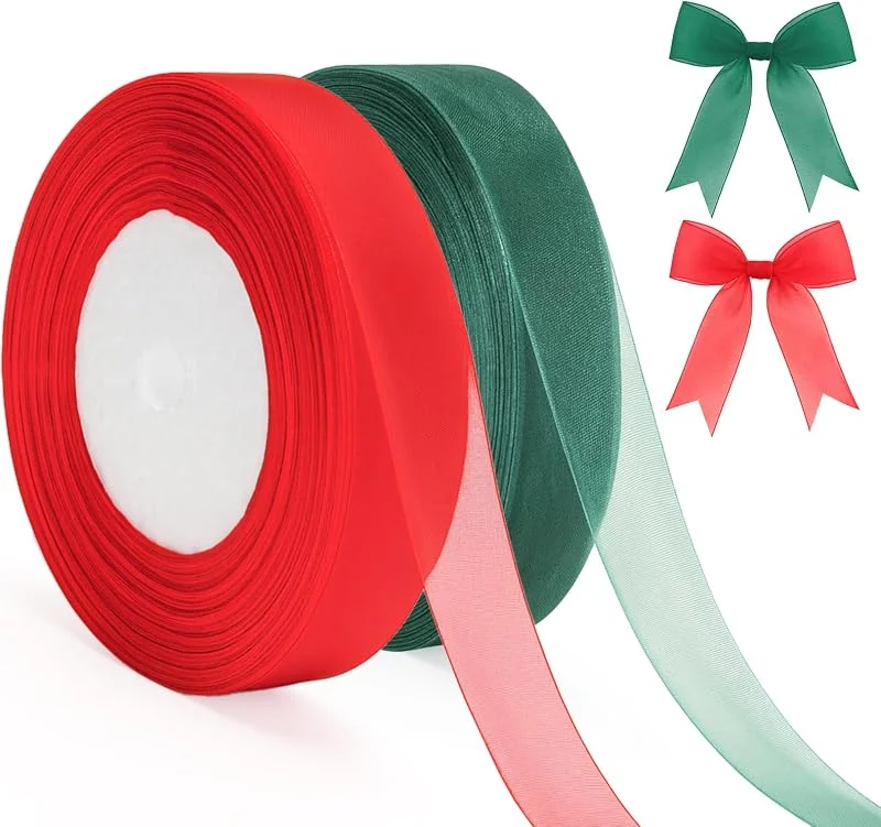 Visita la tienda de G2PLUS G2PLUS 2 Rollos Cinta Organza Roja y Verde, 20mmx44m Cintas Navideña — Envoltorio regalo