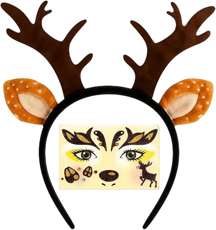 Rokahebi Set de Diadema de Cuernos de Ciervo con Pegatinas Faciales para Halloween Navidad — Ropa Navidad