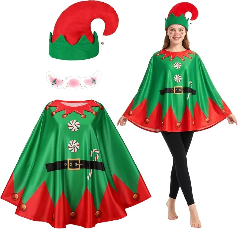Beipegin Disfraz Navidad Mujer Adulto, Capa Poncho Navideña Disfraz Navideño Mujer — Ropa Navidad