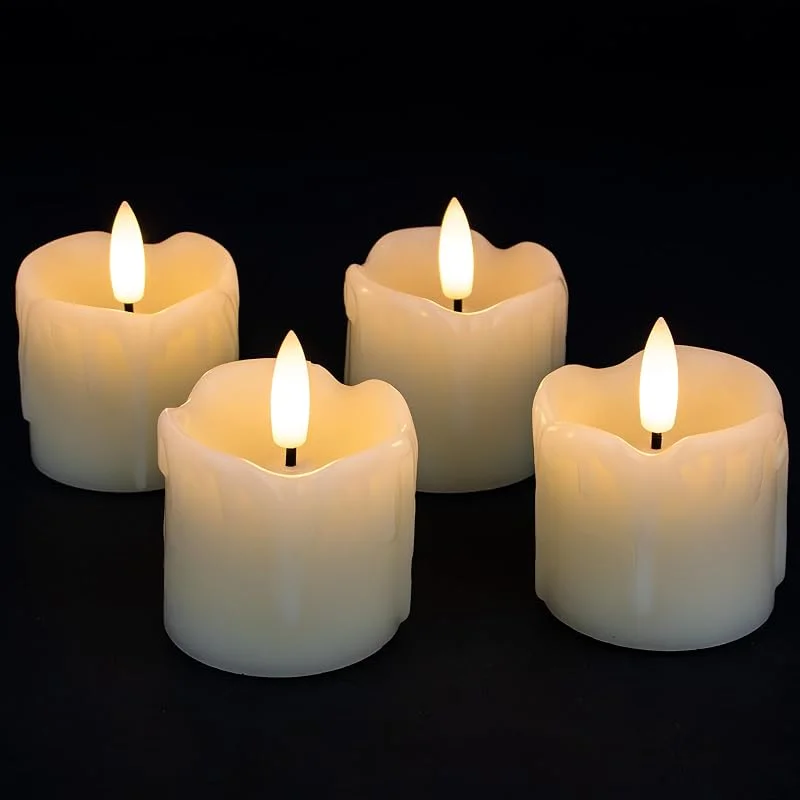 Visita la tienda de Rhytsing Rhytsing 4 Velas votivas sin llama cera real con temporizador, velas de pilas con llama para corona de Navidad, 5cm x 5cm — Luces Navidad