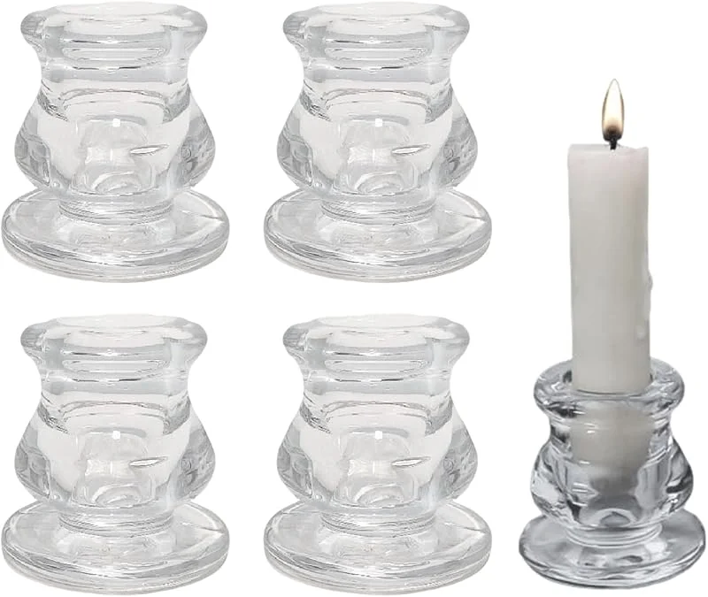 Eterspr 4 Piezas Vidrio Juegos Portavelas, Vidrio Candelabros de Cristal, Románticos Vidrio Vela, Portavelas Cristal Vidrio Pequeñas, para Navidad, Bodas, Adornos de Mesa — Cena a la luz de velas