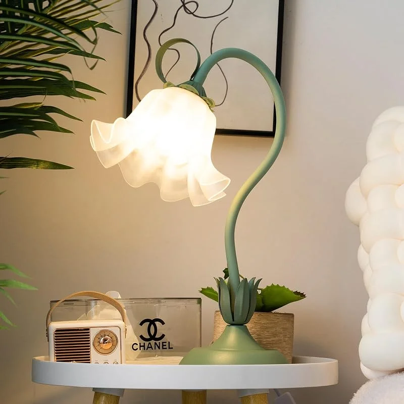 meibeileil Flores Lamparas de Mesita de Noche, DIY Flexo LáMpara de Mesa con 3 Luces, LáMpara de Escritorio de Lectura Moderno Regulable, Lampara Escritorio para NiñAs, Sala de Estar, Dormitorio, Verde. — Cena a la luz de velas