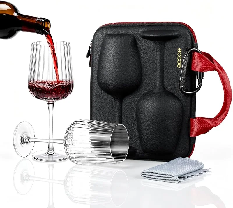 Ecooe Juego de 2 vasos para vino, vasos para llevar con funda protectora, Negro, 350ml — Vino y mesa festiva