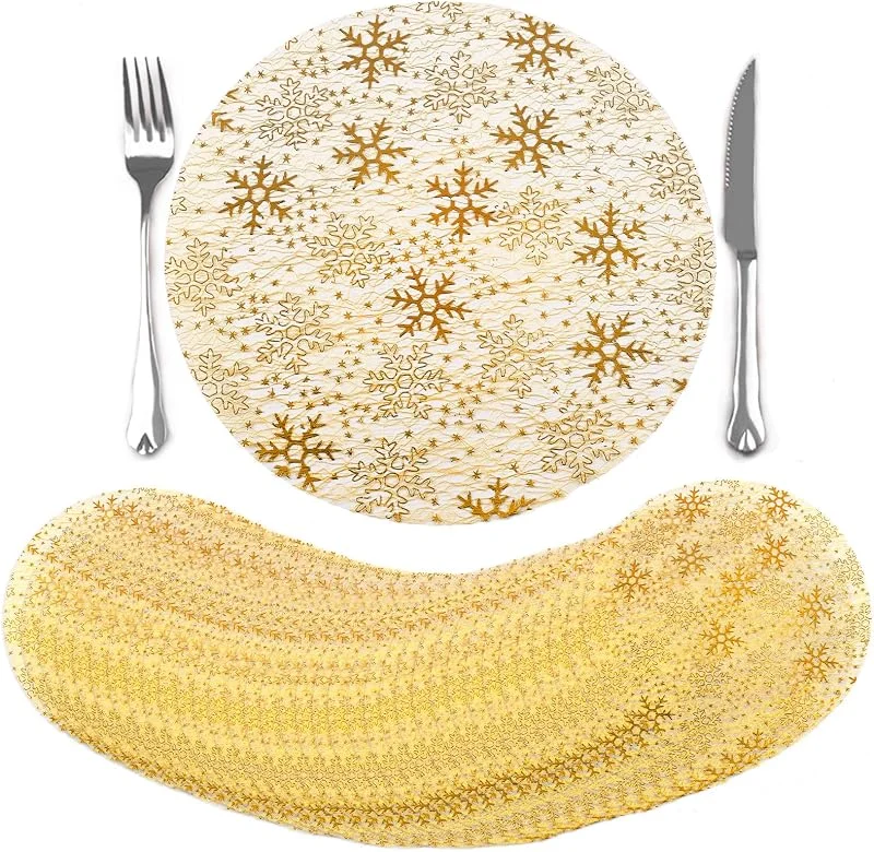 Visita la tienda de comfoyar comfoyar Juego de 50 Manteles Individuales Redondo Desechables Copo de Nieve Dorado, 33cm Salvamanteles Individuales de Manteles Metálicos con Malla Metálica Prensada para Navideño Bodas Decoración — Hogar y cocina