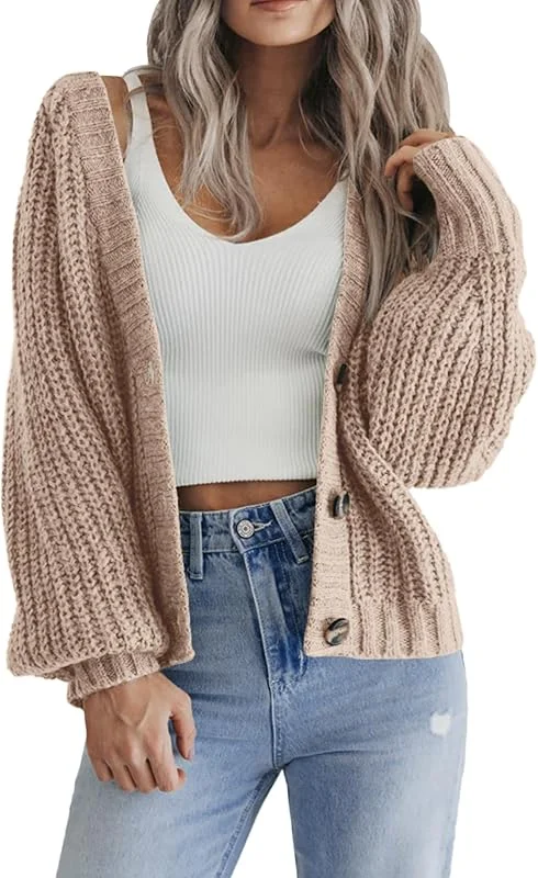 Visita la tienda de Hotouch Hotouch Cárdigan de Punto Mujer Corto Cuello en V con Botones Frente Abierto Suéter Elegante Casual Talla Top — Ropa Navidad