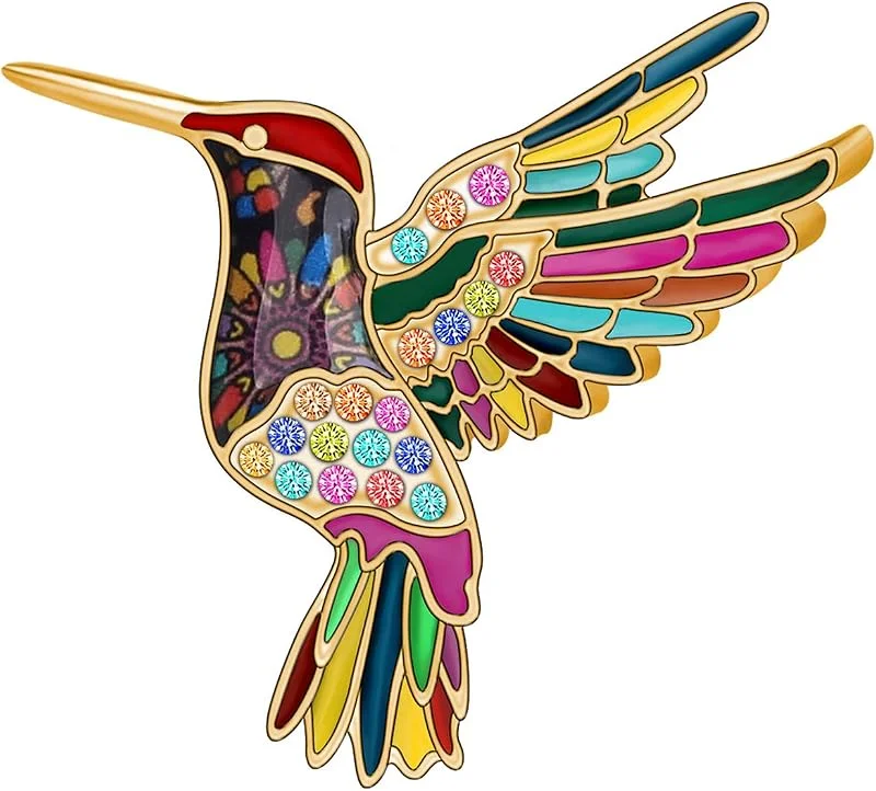 WEVENI Broche de colibrí de aleación esmaltada con diamantes de imitación para bufanda, traje, joyería, regalos para mujeres y niñas — Ropa Navidad