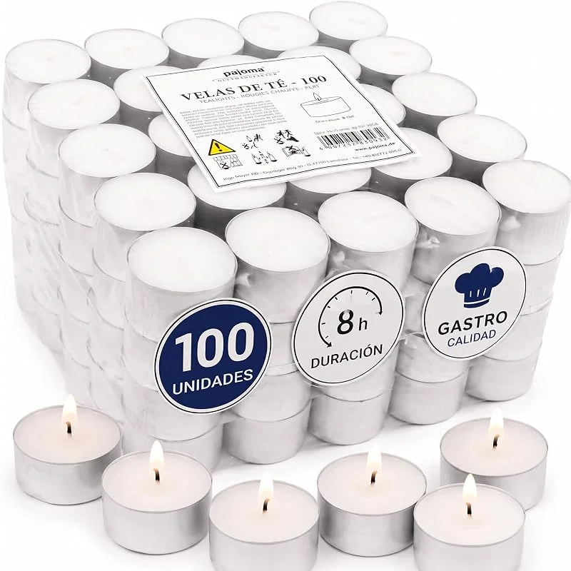 Pajoma - Velas de té sin Perfume, 100 Unidades, Tiempo de combustión: 8 Horas. Velas de té Gastro, Durchmesser: 3, 8 cm — Cena a la luz de velas