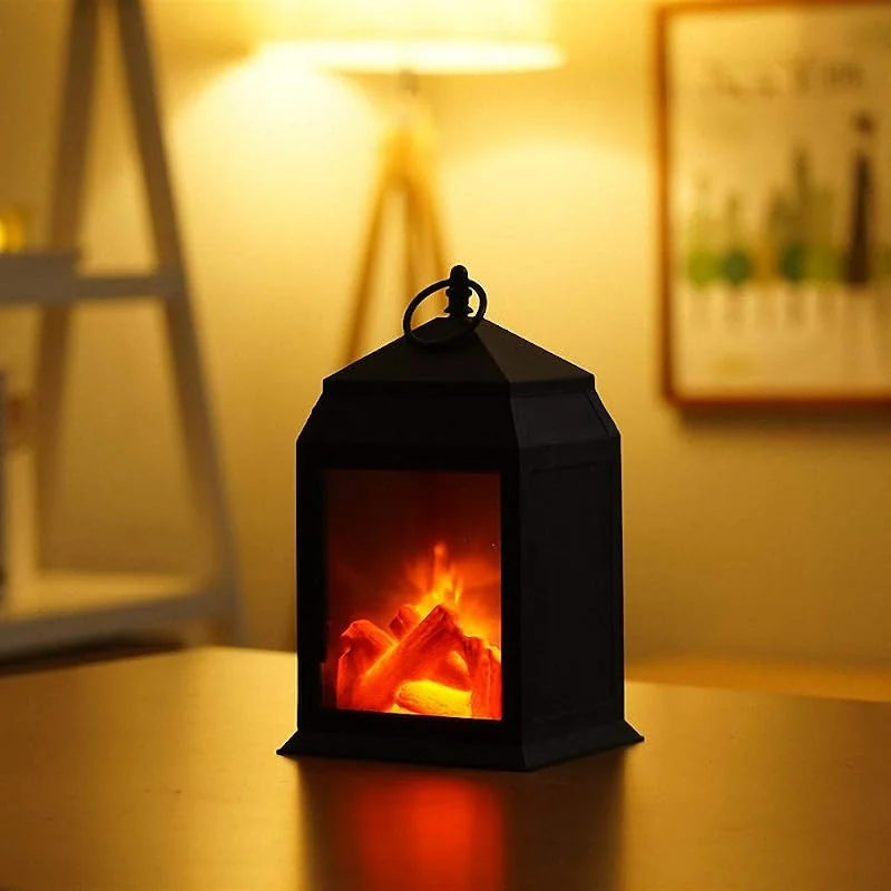 Ulalaza Linterna de Chimenea pequeña y acogedora Lámpara de Mesa de Estilo carbón de leña con Efecto de Llama de leña Realista Tradicional para Uso en Interiores y Exteriores — Cena a la luz de velas