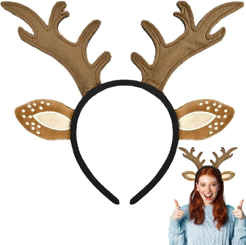 ELNX Diadema con Astas de Ciervo, Diadema Marrón de Reno, Orejas de Reno para Halloween, Navidad, Carnaval, Fiestas de Disfraces — Ropa Navidad