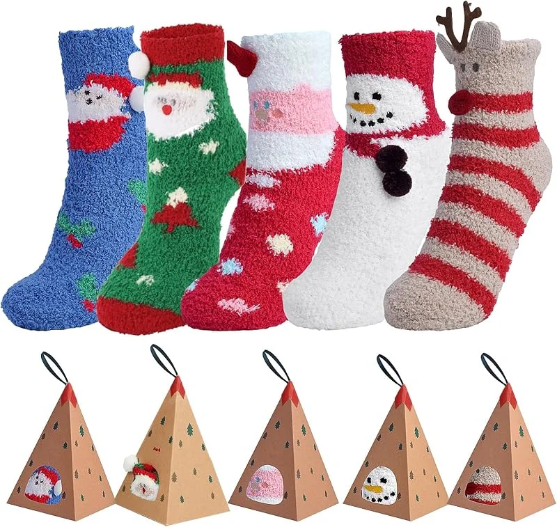 BFYGDP 5 Pares Calcetines de Navidad Calcetines Invierno Calcetines Navidad Calcetines Navideños Calcetines Mujer Invierno de Navidad Casa Cálidos Calcetines Patrón Lindo de Navidad Algodón Calcetines — Decoracion Navidad