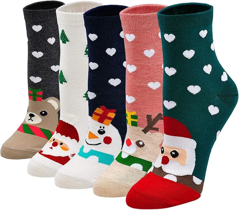 Visita la tienda de LOFIR LOFIR Calcetines de Navidad para Mujeres Divertidos para Fiesta, con Dibujos de Monigote de Nieve y Papá Noel, Talla 35-41, 5 Pares — Decoracion Navidad
