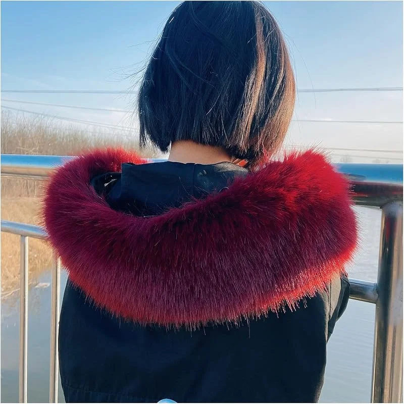 BrightGlow Cuello de piel sintética con capucha para invierno, cálido, cuello de piel sintética, para invierno, bufanda de piel sintética, cuello de piel de zorro, cuello de piel sintética para — Ropa Navidad