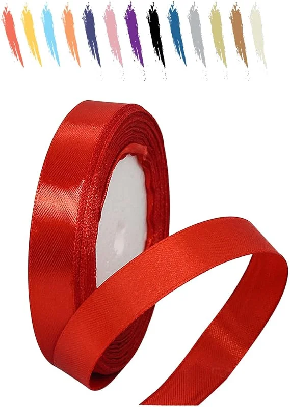 MORAINJAY Cinta de satén 15mm roja 23m para Navidad regalos mesa y lazos — Envoltorio regalo