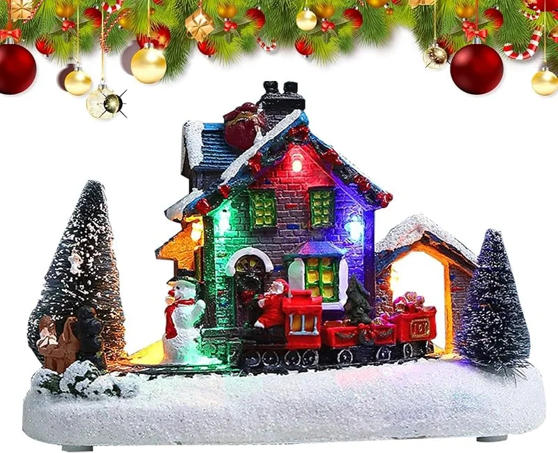 Genérico Casas De Pueblo Navideño Adorable Cabaña Aldeana de Resina Iluminada con — Decoracion Navidad