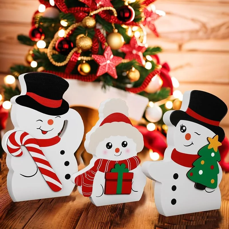 Manqyi 3 Piezas Cartel de Bloque de Madera de Navidad, Decoración de Mesa de Madera Navidad, Figura de Santa Claus Madera, Lindos Bloques de Muñeco de Nieve Madera, Decoración para Fiestas de Navidad — Decoracion Navidad