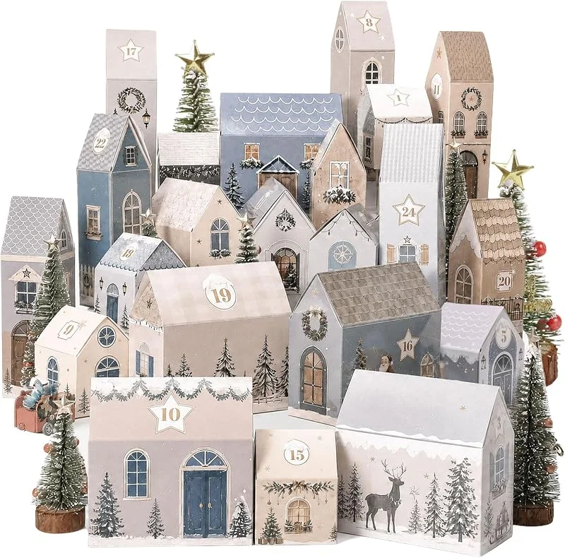 Kesote Calendario de Adviento con 24 Cajas de Regalo en Forma de Casa — Adviento y mesa