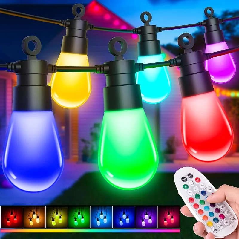 Light-Brightly Guirnaldas Luces Exterior Jardín Navidad - 32M Luces LED RGB de Colores Cambiantes, IP65 Impermeable Cadena Luz Bombillas con Control Remoto Iluminacion Lampadas Decoracion Para Terraza Patio Pergolas — Luces Navidad